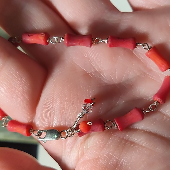 Bracelet,red coral,925 silver - Picture 3 of 5